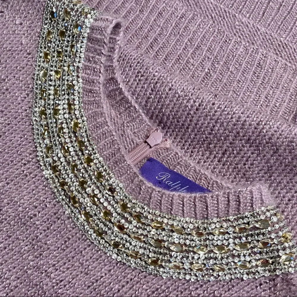 Ralph Lauren Pre-Fall ‘16 Hand Knit Embellished Jewel-neck Cashmere & Silk Shell